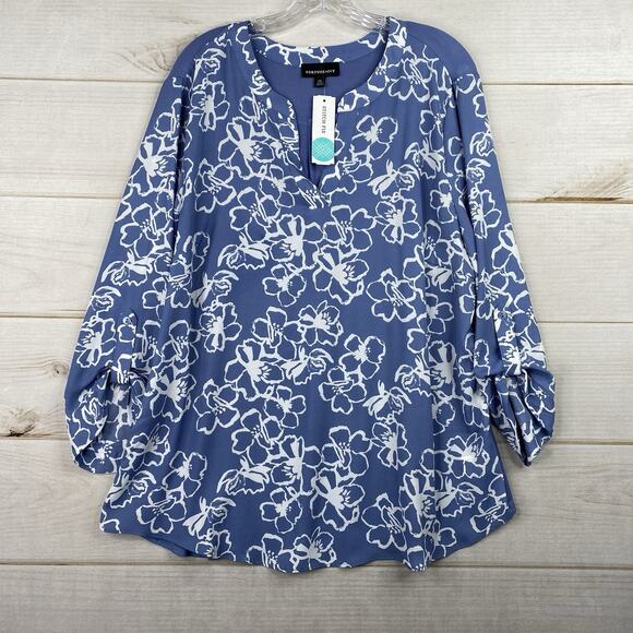 Fortune + Ivy Stitch Fix Women 2XL Top Blue Floral Boho Tie Neck Pullover NWT - Picture 1 of 10